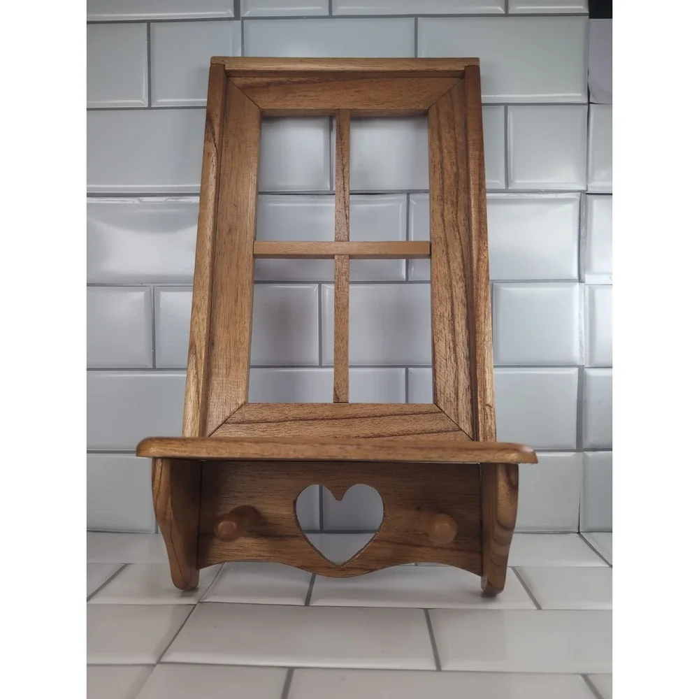 Vintage Window Wooden Wall Display Shelf Trinket W/Heart Cutout And Pegs cottage